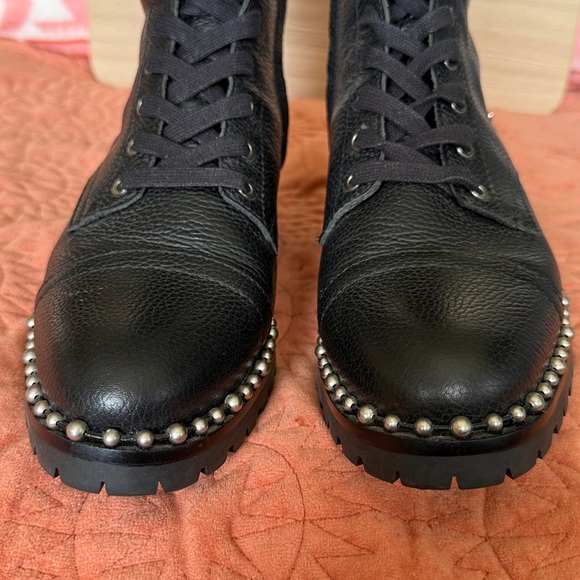Sam Edelman Silver Studs Leather Black Zipper Combat Boots - Picture 7 of 12
